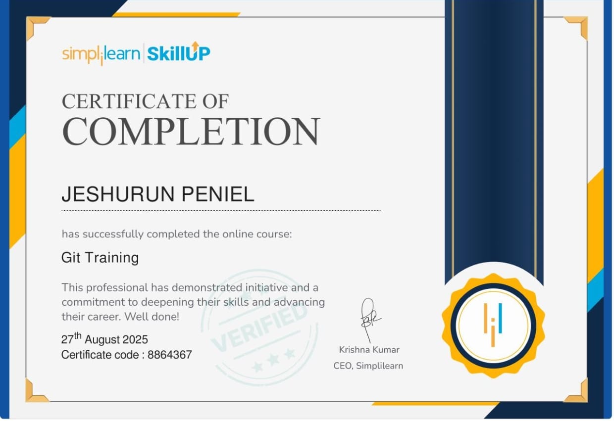Git Training certificate issued by Simplilearn